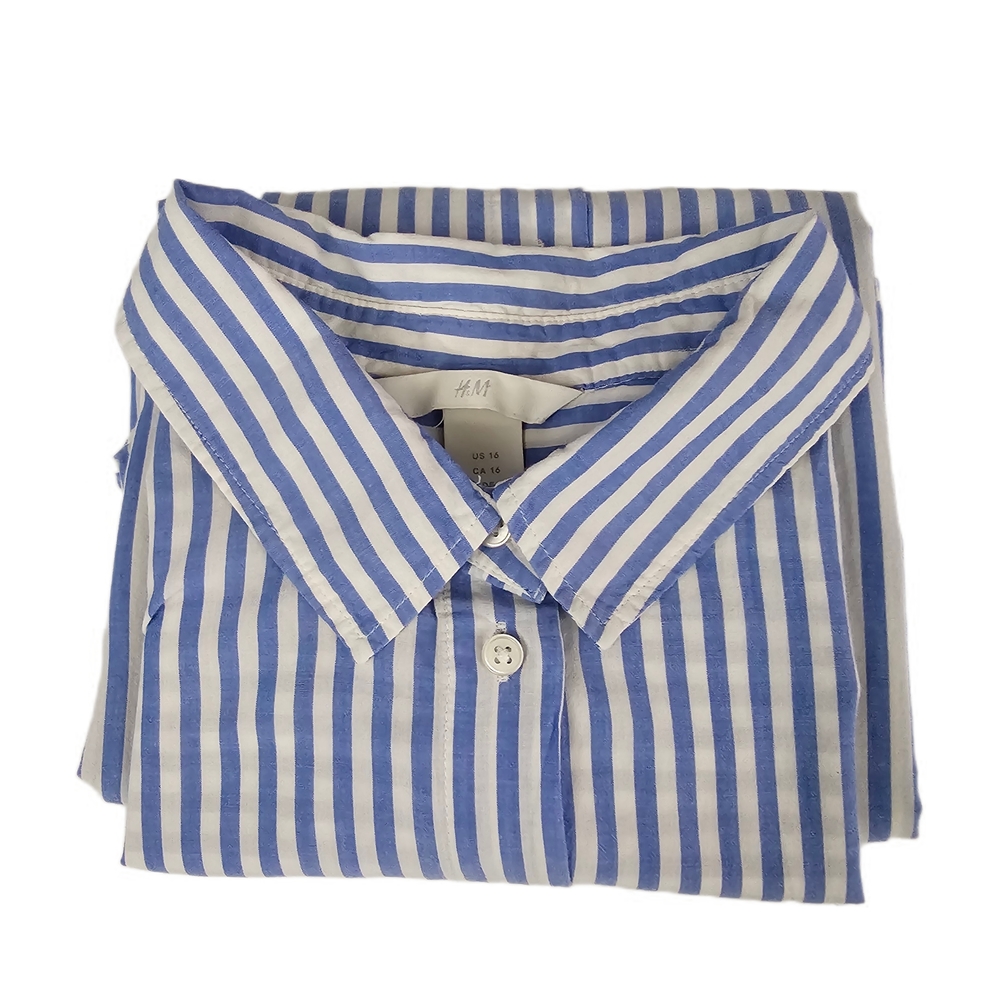 H&M Striped Button-Down Shirt in Blue and White Womens - Picture 13 of 16